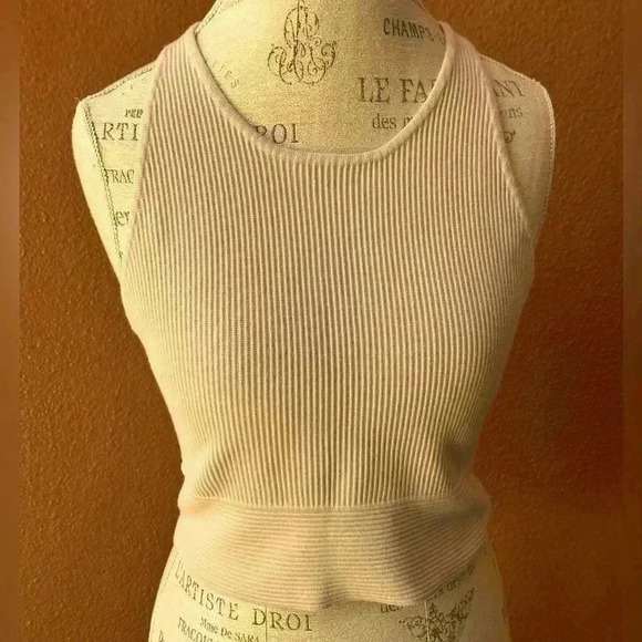 House Of Harlowe 1960 Tan Ribbed Knit Skirt And Top Set Size Large EUC! - Picture 5 of 11